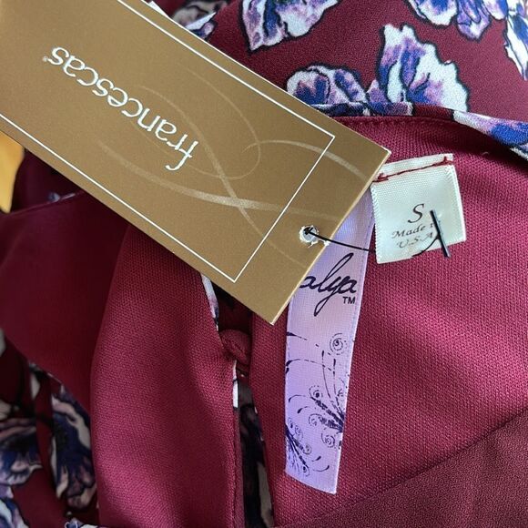 alya burgundy floral print silky crepe racerback sleeveless lined midi dress NWT - Picture 5 of 5